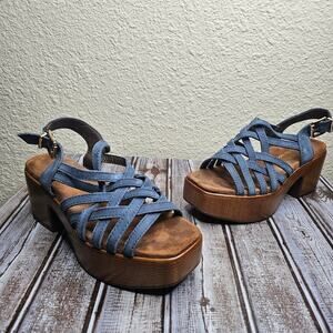 House of Harlow 1960 Georgia platform Denim strappy sandal Women's size 7 chunky